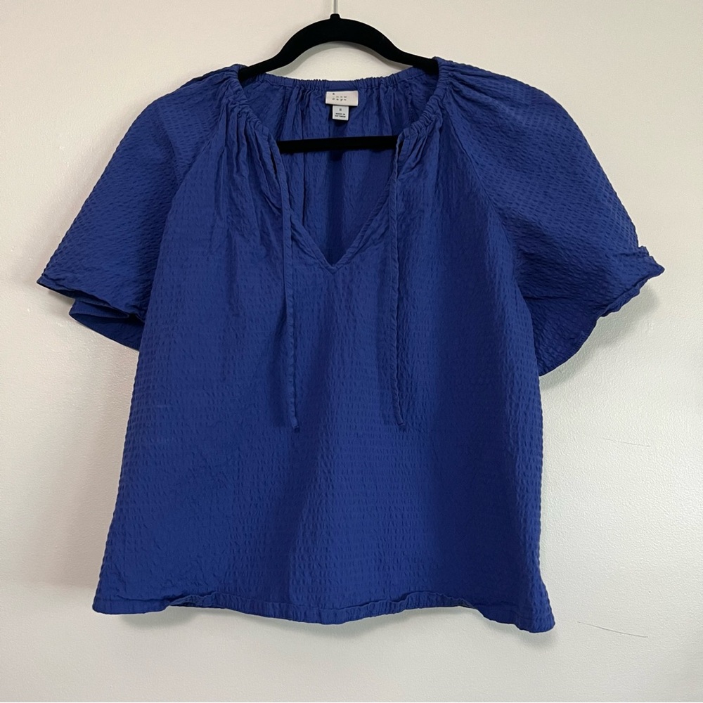 A New Day Women’s Textured Puff Sleeve Blouse‎ - Size Small - Royal Blue boho